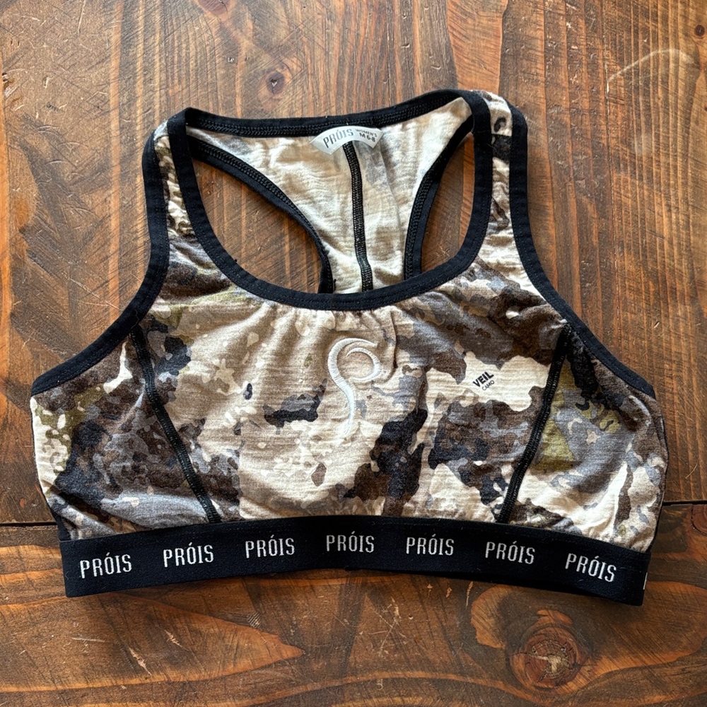 Prois Camouflage Merino Sports Bra - Black, Gray, Tan
